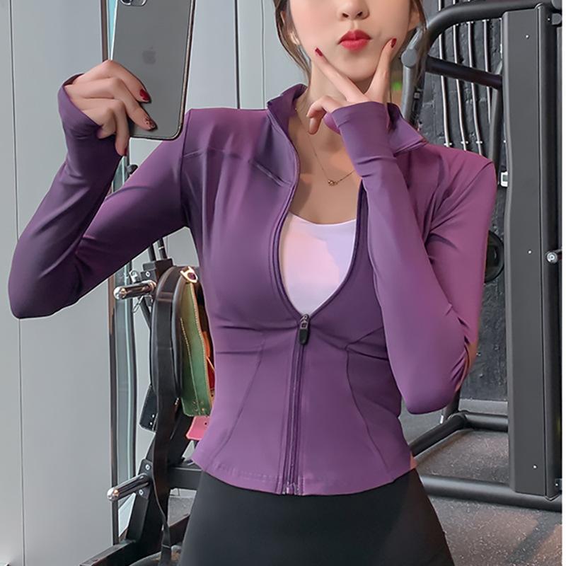 

Женская одежда для фитнеса на молнии, спортивная куртка с длинным рукавом и карманами, рубашка для йоги, быстросохнущий спортивный топ, солнцезащитный крем, спортивная одежда, пальто для бега XL фиолетовый