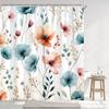 Simple Watercolour Floral Shower Curtain Blue Flower Yellow Grey Botanical Flower Polyester Fabric Shower Curtain Bathroom Decor