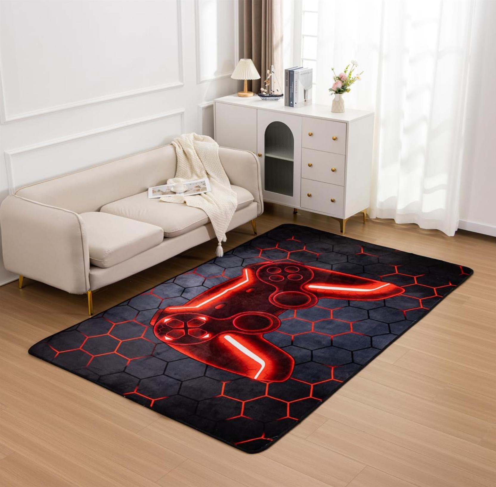 

Gaming Controller Area Rug Neon Green Hexagon Pattern Non Slip Washable Floor Carpet for Game Room Bedroom Living Room 40x60cm