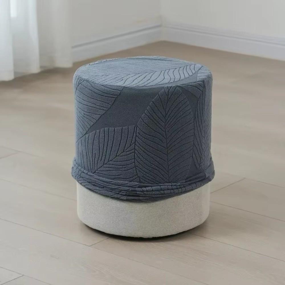 Round Ottoman Slipcover Leaf Jacquard Protective Cover Fashion Footstool Cover For Living Room
