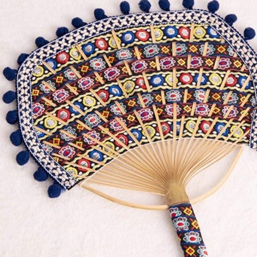Creative Handmade DIY Bamboo Fan Material Set Double-sided Wooden Handle Handmade Fan Ethnic Style Round Fan Photography Prop