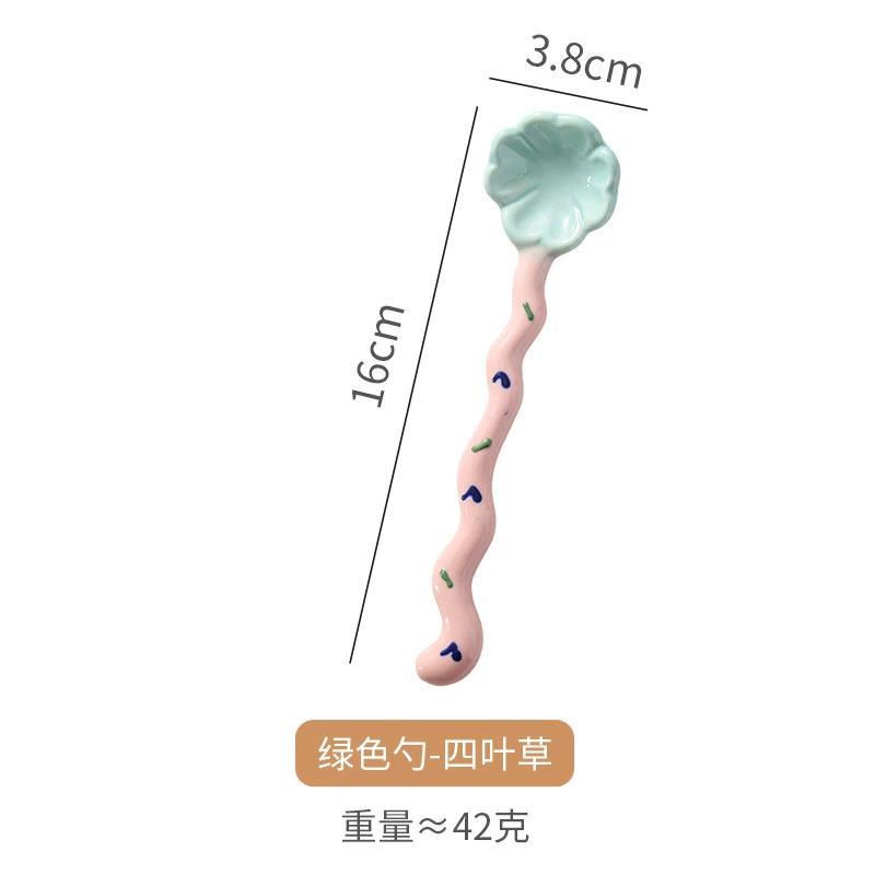 1PC Ceramic Long Handle Spoon Kawaii Korean Ice Cream Hand Painted Dessert Spoon with Long Handle Kitchen Tableware Accessories