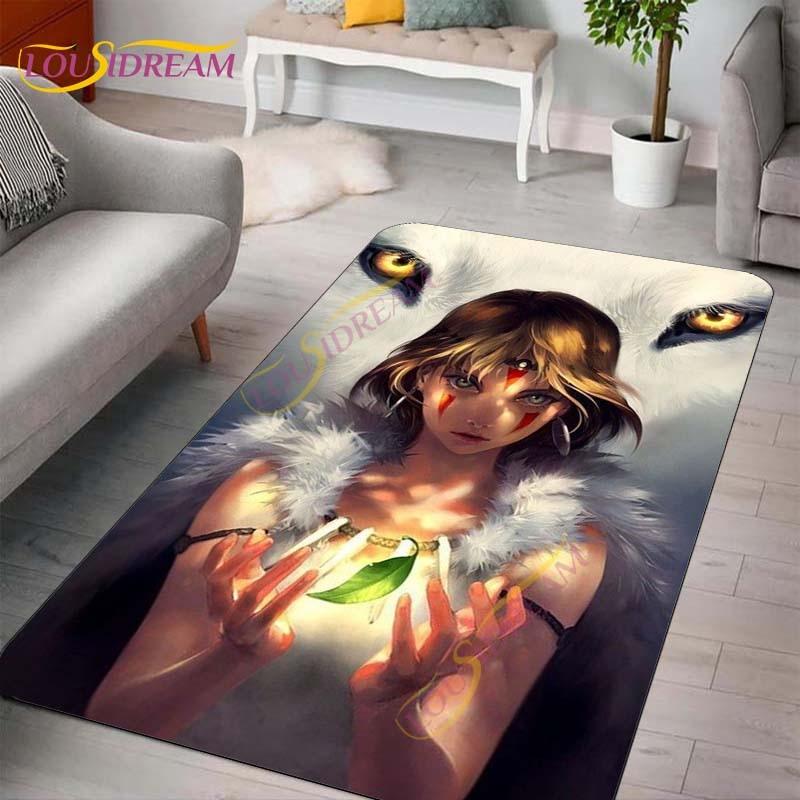 Princess Mononoke Area Rugs 3D Cartoon Pattern Art Print Rug Large Carpet Rugs for Living Room Bedroom Anime Cute Floor Mats