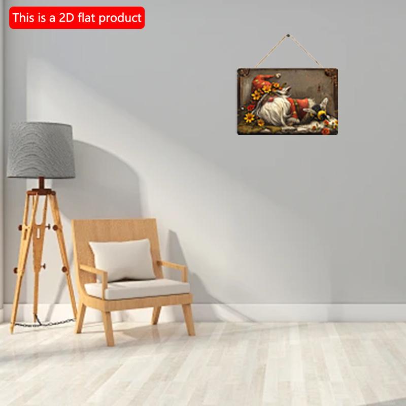 2D Flat Wooden Sign 30*20cm Wooden Wall Yard Decorative Sign, Vintage Gnome and Bee Design, Versatile Wall Hanging Decor Wooden Plaque