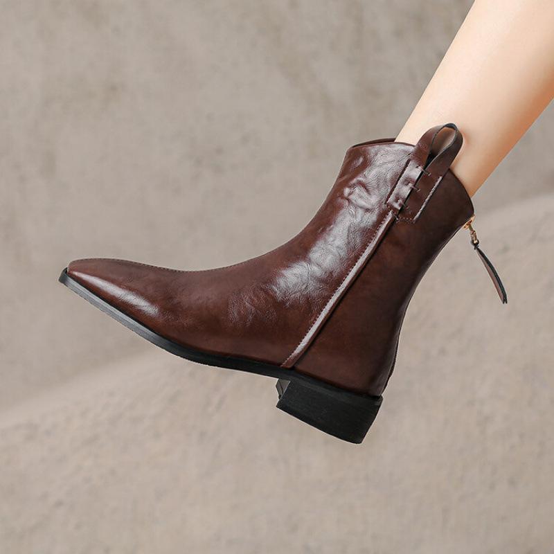 Korean Version of the New Low-heeled Martin Boots Women's Rubber Sole Large-size Women's Boots Autumn and Winter Square Heel Comfortable Rear Zippe