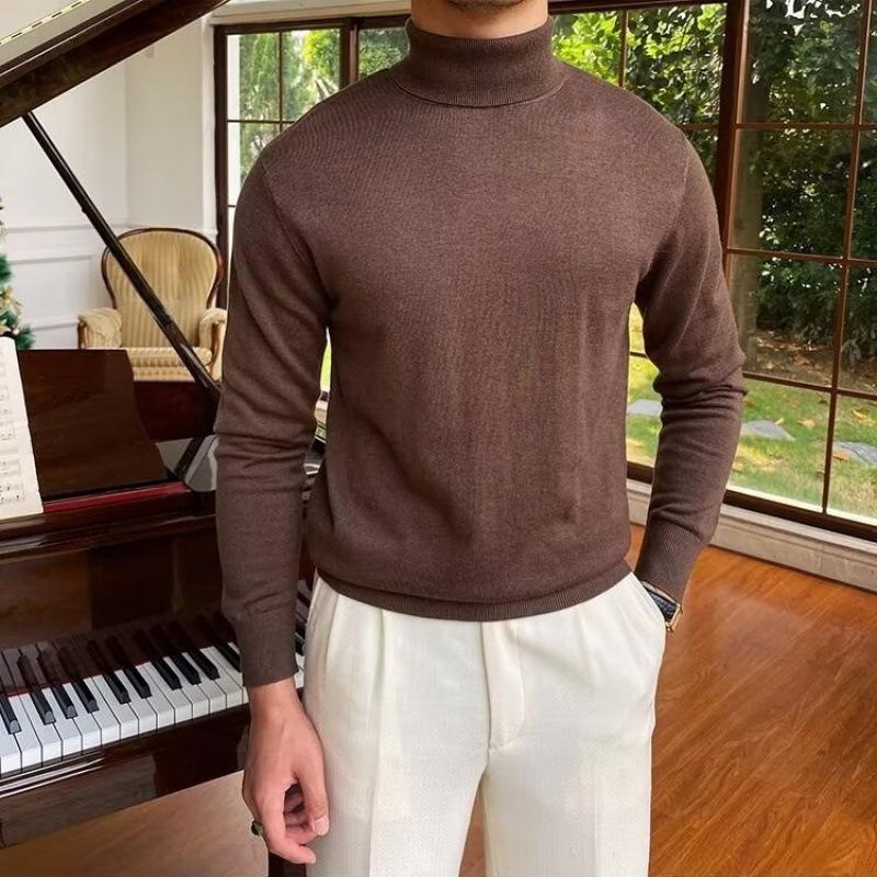 Men's Loose Plus Size High Neck Knit Sweater - Solid Color, Long Sleeve, Spring/Autumn/Winter
