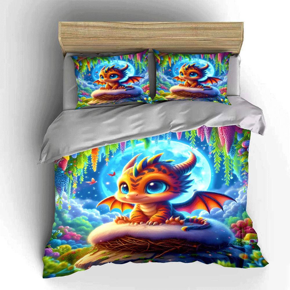 "Cozy Fantasy Dragon Trio Set" Exquisite Three-Piece Bedding Set Gift For Kids And Adults