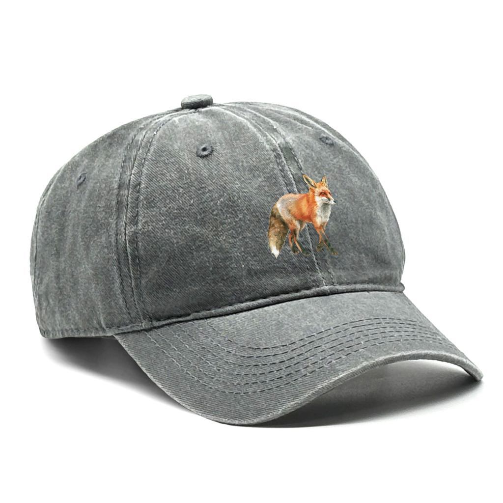 1 pcs Fox Print Snapback Hat Washed Cotton Caps For Woman Retro Vintage-Inspired Adjustable Caps Ideal Choice For Casual Cap