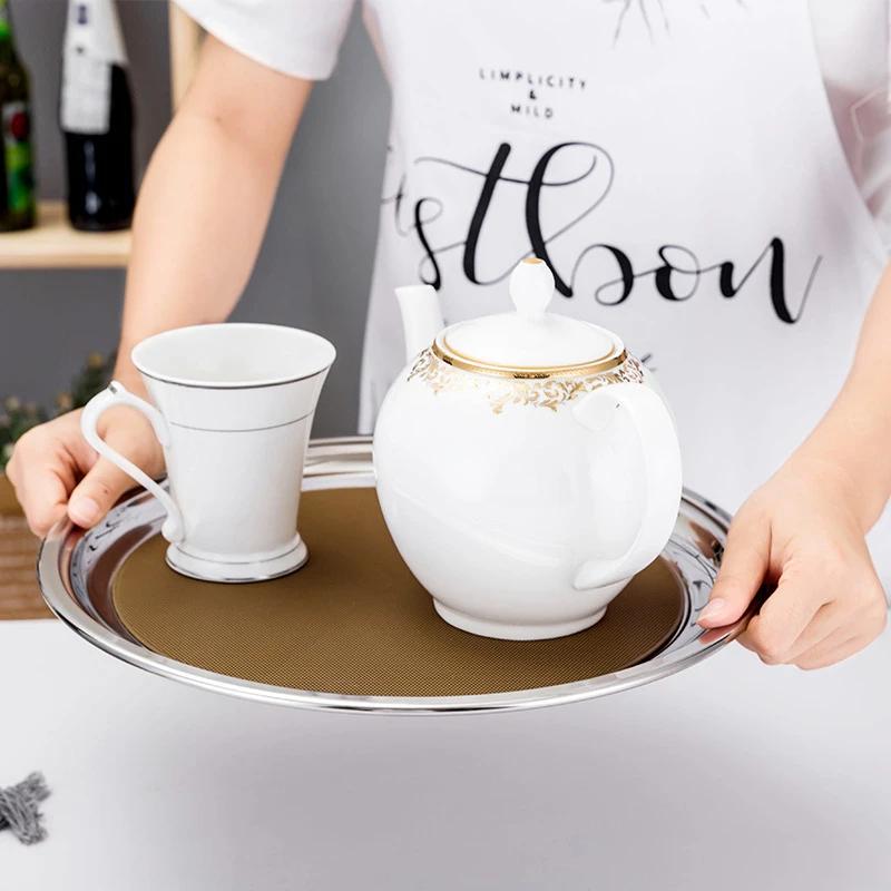 Thickened Round Fruit Plate Dining Plate Equipped with Anti Slip Pad Tray Tea Tray Service Disk Thickened Stainless Steel Plate