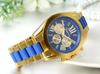 JewelryWe Fashion Watch Analog Display Quartz Roman Numeral Dial Silicone Band Waterproof for Daily Life Men's (Blue.Gold)