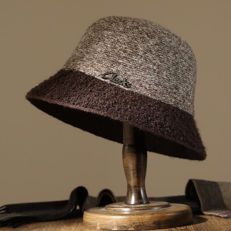 New Wool Knitted Basin Hat Temperament Mother Hat Women's Autumn and Winter Warm Fashion Elderly Top Hat