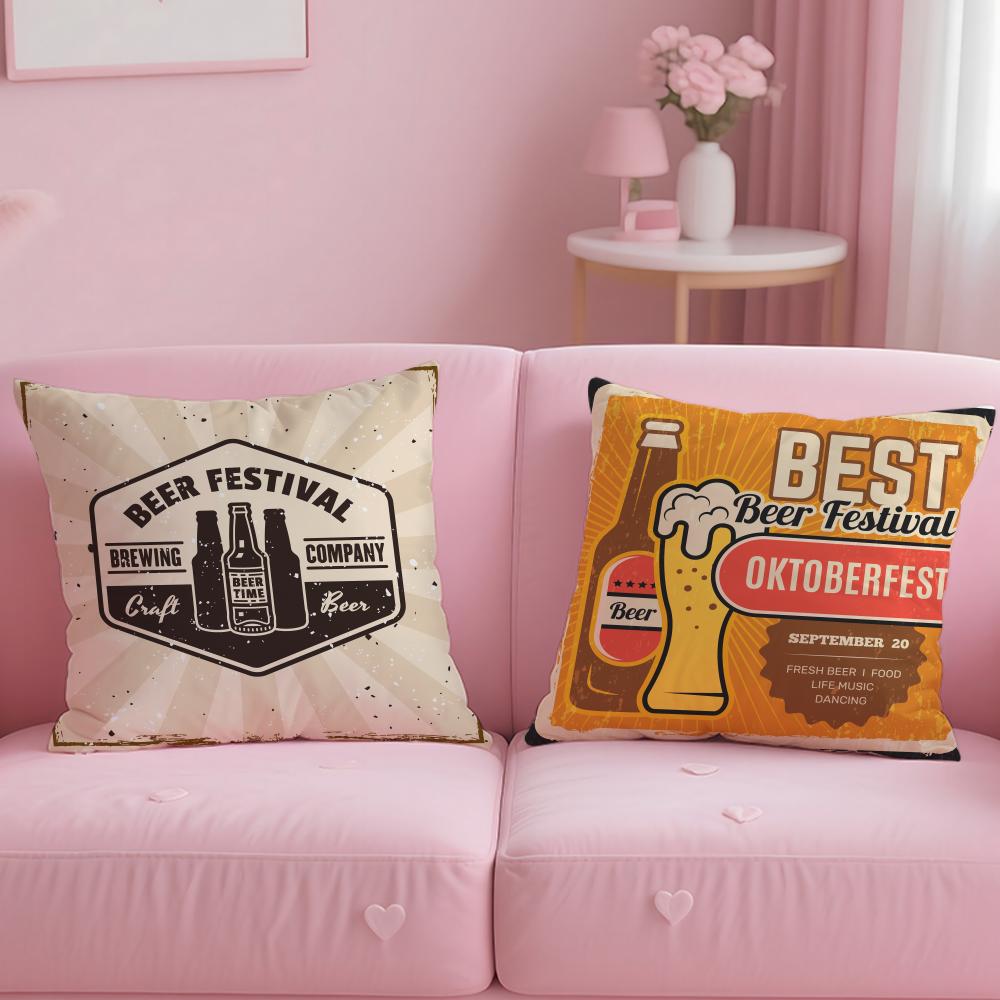 Classic Theme Beer Wine Cushion Cover Soft  EasyWash Pillow Case  Versatile for Couch Bed Travel and Office