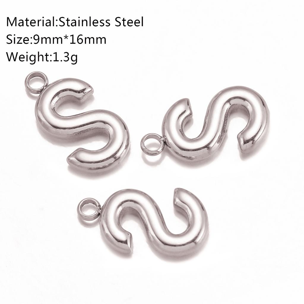 3Pcs Bubble Alphabet Charm Silver Color Stainless Steel Initial English Letter Pendant DIY Bracelet/Necklace Gift Jewelry Making