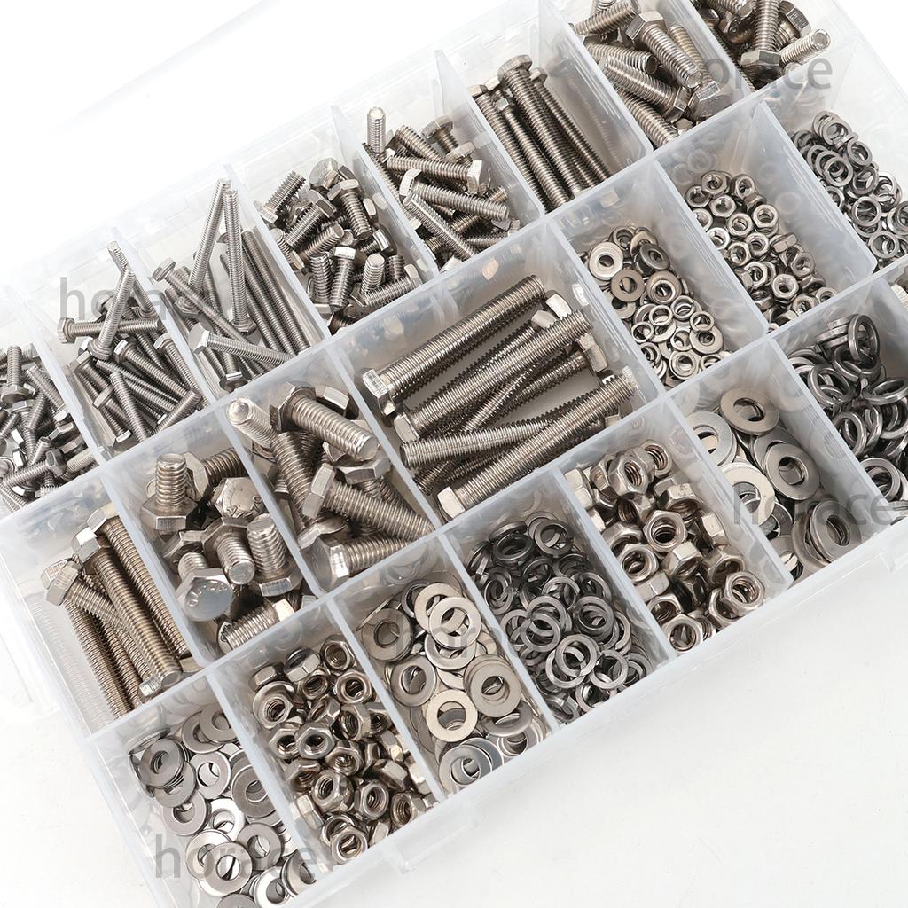 535-piece Hexagon Head Bolts, Nuts and Flat Washers Kit, M3/M4/M5/M6 Heavy Duty Stainless Steel Full Thread