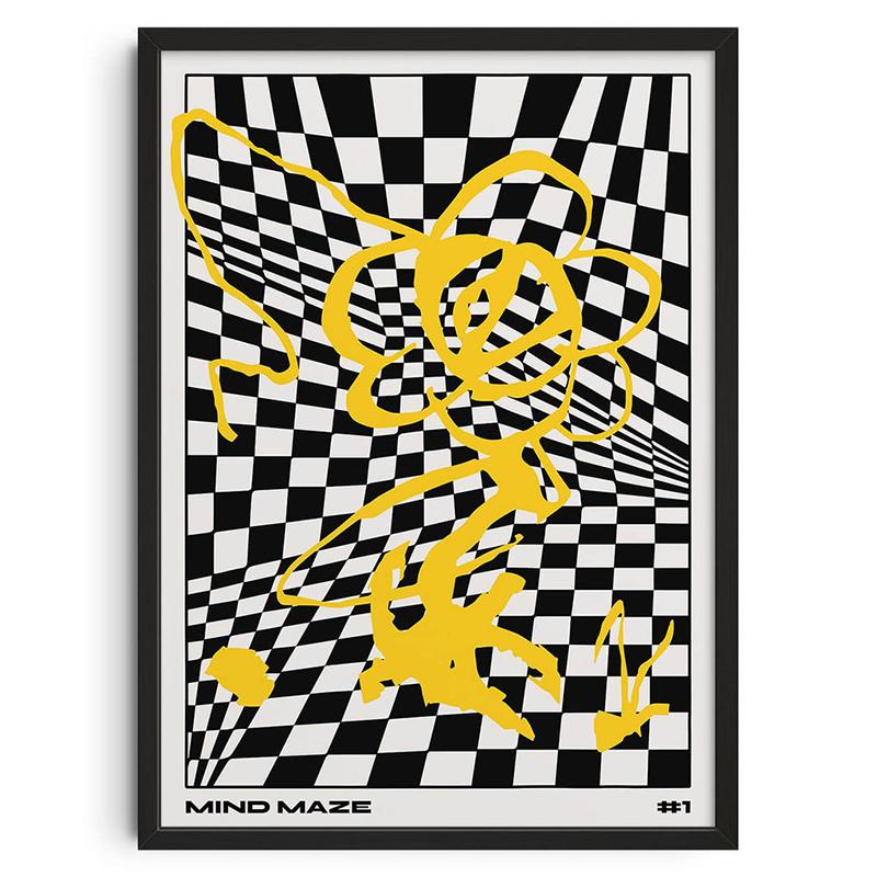 Vintage Abstract Classic Posters Retro Mind Maze Print Mid Century Wall Art Canvas Painting for Club Living Room Home Decor