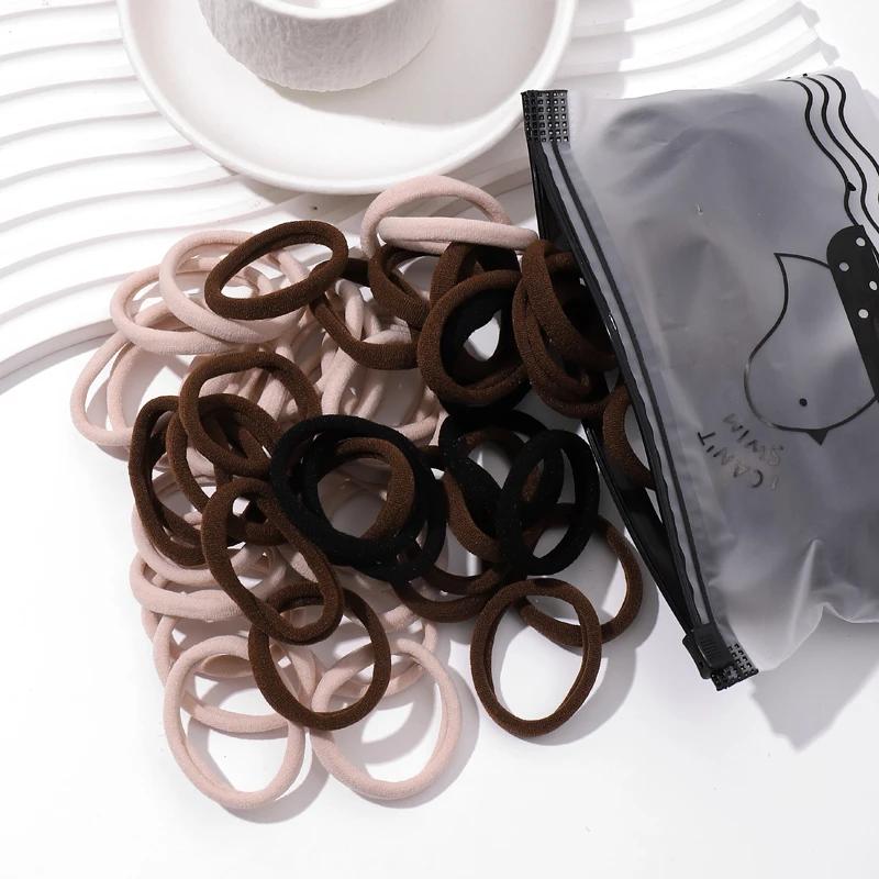 

50/100 шт./набір Чорні гумки для волосся для жінок дівчат Пов язка на голову Високоеластична гумка Тримач для хвостика Скранчі Аксесуари для волосся 100pcs