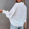 Solid Color Button Down Loose Women Shirt with Pleated Lantern Sleeves