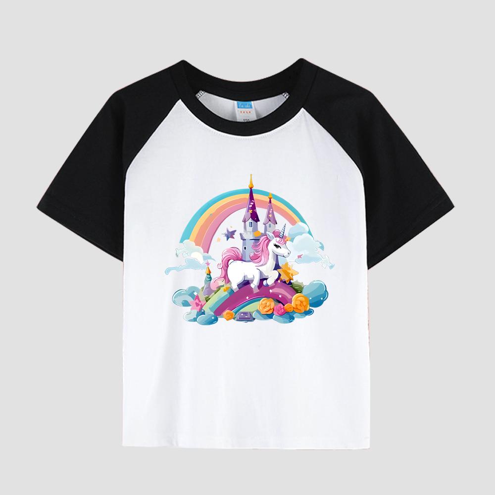 

Детская футболка с цветочным принтом, коротким рукавом, круглым вырезом, хлопковая ткань, повседневный стильный топ для девочек на лето 150cm