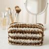 Large Capacity Plush Striped Makeup Bag Vintage Make Up Organizer  Cosmetics Storage