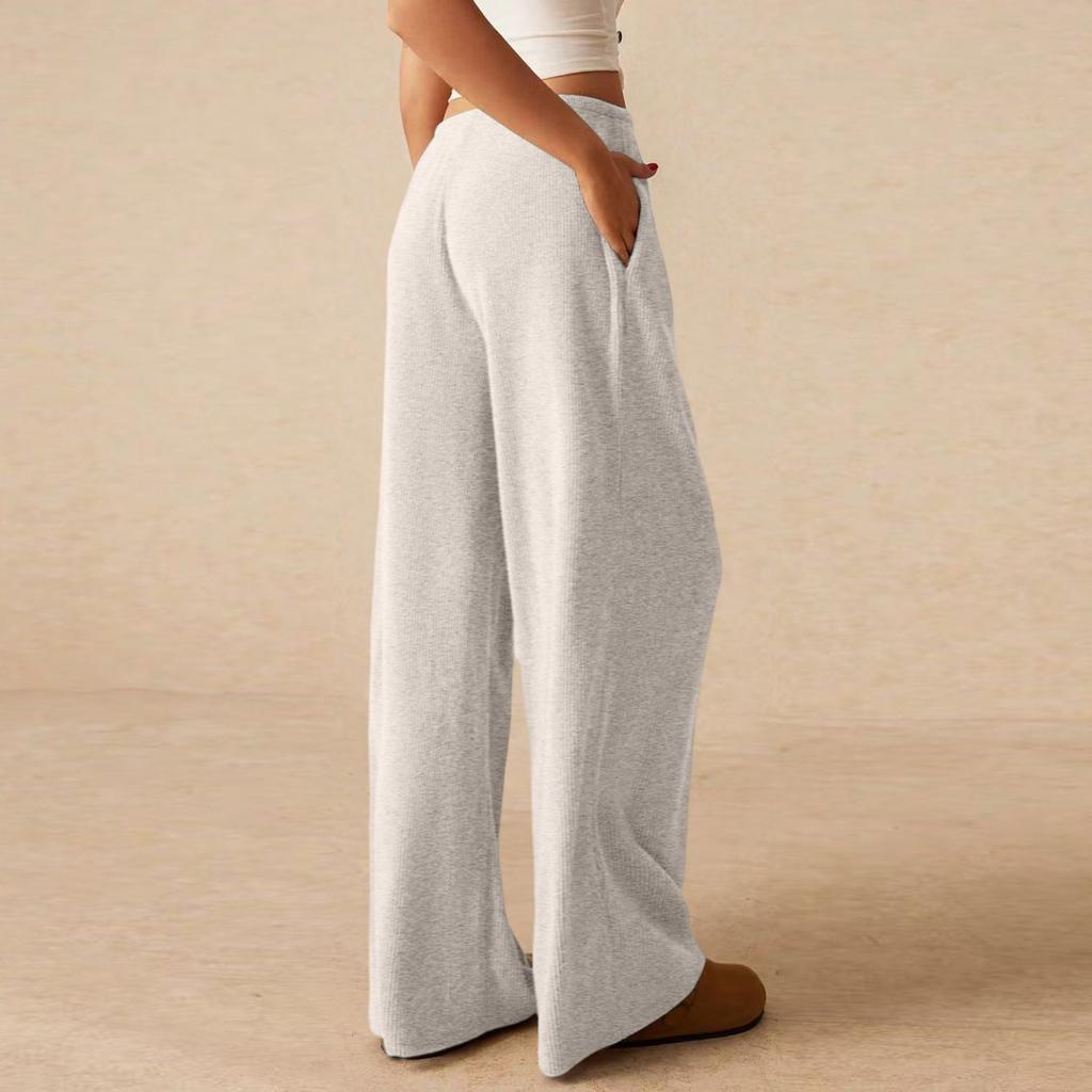 Women's Color Elastic Waist Wide Leg Pants, Casual Trousers for Daily Wear