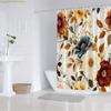 [Floral Shower Curtain] 1pc Autumn Floral & Leaf Shower Curtain - Deep Red Mustard Yellow Flowers, Brown Orange Green Leaves O