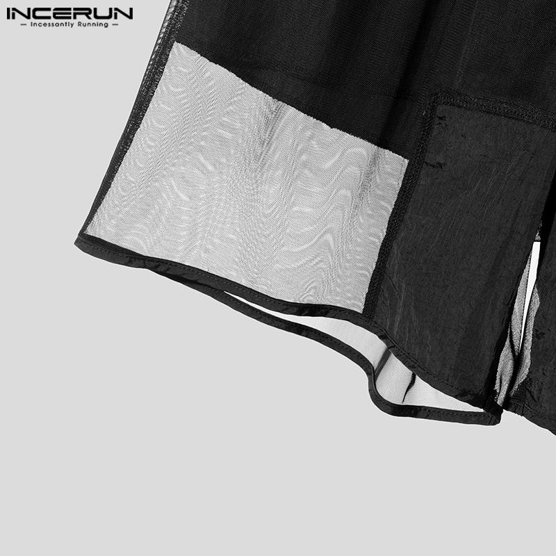 INCERUN Männer Elastische Taille Mesh Sheer Shorts Hohl Patchwork Sport Gym Mini Hosen