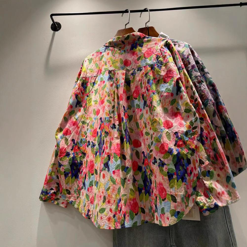 Designer Clothes Women Luxury Women Large Size Tops Harajuku Fashion Rose Printed Shirts Blouses Cotton Yarn Hawaiian Shirt