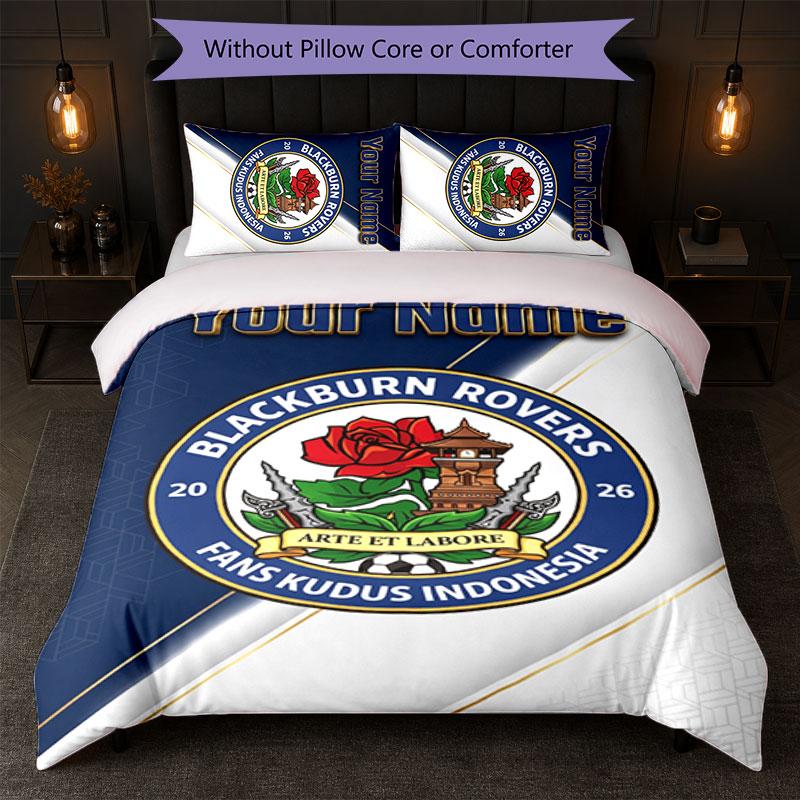 Blackburn Rovers Football Custom Name Text Bedding Set 1 Duvet Cover+2 Pillowcases Soccer Logo Personalized Gift For Special Occasion Bedroom Decor