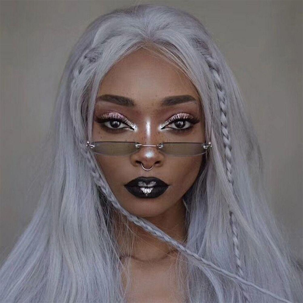 Clear Colored Lens Small Sun Glasses Rimless Eyeglasses Rectangle Sunglasses  for Women & Men