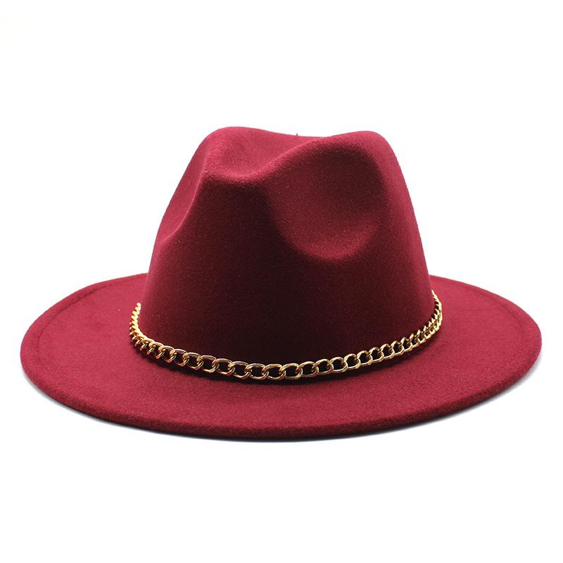 2021 Season Big Eaves Hat Flat Edge Top Hat Men'S And Women'S Chain Woolen Jazz Hat