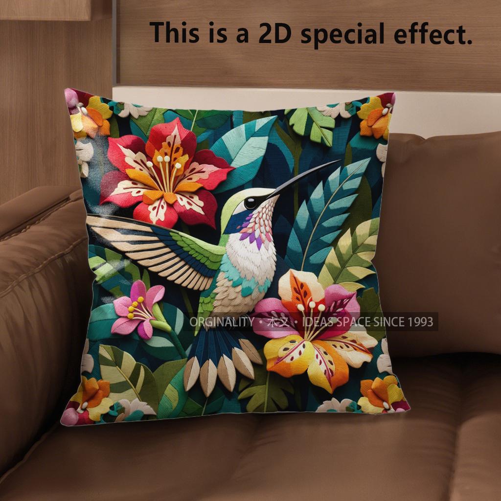 

2D Hummingbird Tropical Floral Throw Pillow Covers Pattern Cushion Cover Suitable For Sofa Bedroom Car Pillow Cover 40x40cm