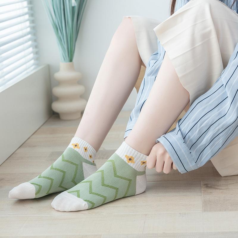 Socks Women'S Summer, Cotton Breathable Stripes, Boat Socks Women'S Double-Needle Invisible Socks