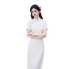 Ai Qi Embroidered Cheongsam, Young Style, Improved Temperament, Long Style, Solid Color, Plain and Elegant Girls' Summer New Cheongsam