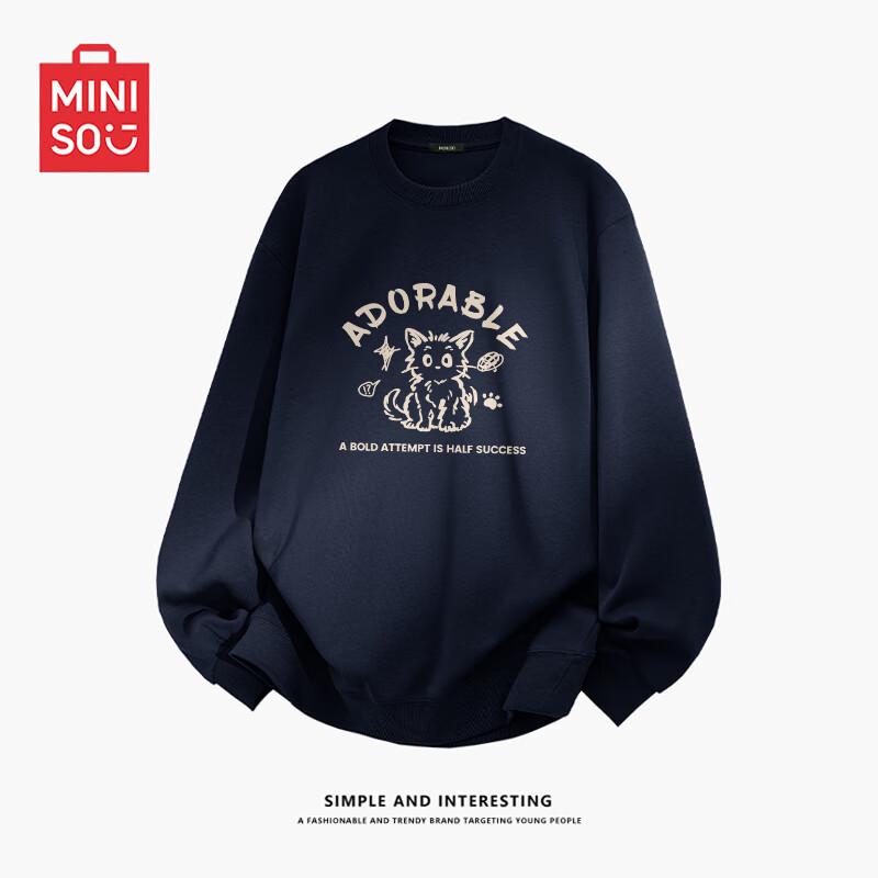

MINISO Men s Heavyweight Crewneck Sweatshirt with Doodle Cat Print 4XL