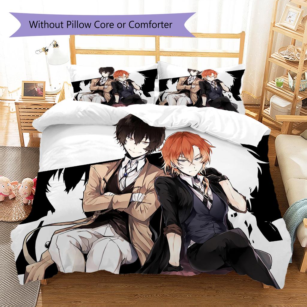 Samu Dazai Chuuya Nakahara Pattern Bedding,Quilt Set Quilt Cover Pillowcase Home Birthday Gift (1 * Duvet Cover + 2 * Pillowcase, Without Core)