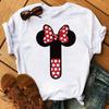 Cute Unisex Tee Cartoon Mickey Mouse Blouse Tops Letter Print T-Shirt Minnie White Tshirt Loose Hippie Clothes