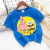SpongeBob TShirt for Kids Cartoon Design Round Neck for Boys and Girls Cotton Casual Streetwear Short Sleeve Kids Tops