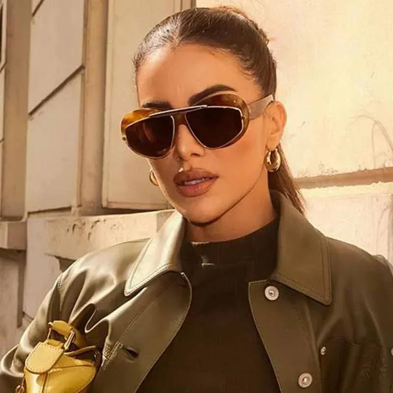  Y2K Oversized Cat Eye Women Fashion Sunglasses Retro Unique Lens Amber Shades UV400 Men Punk Sun Glasses