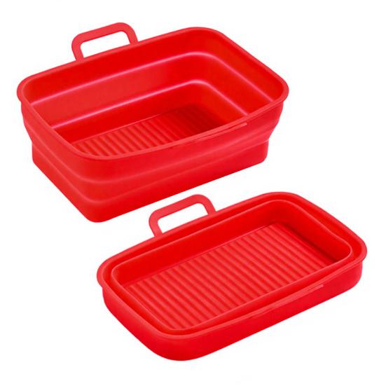 Square Silicone Air Fryer Liners Foldable Non-Stick Baking Tray with Grease Draining Grooves Heat-Resistant Dishwasher Safe Air Fryer Accessory