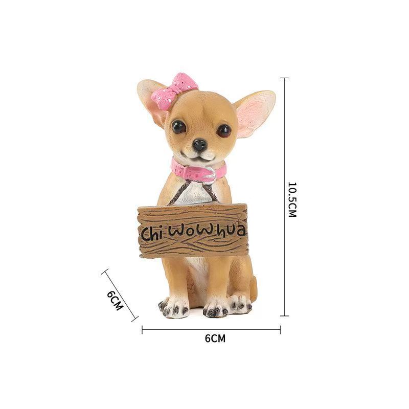 Chihuahua Dog Statue Figurine 10.5cm Hand-Painted Realistic Cute Resin Animal Sculpture Home Desk Shelf Decor Gift for Pet Lover