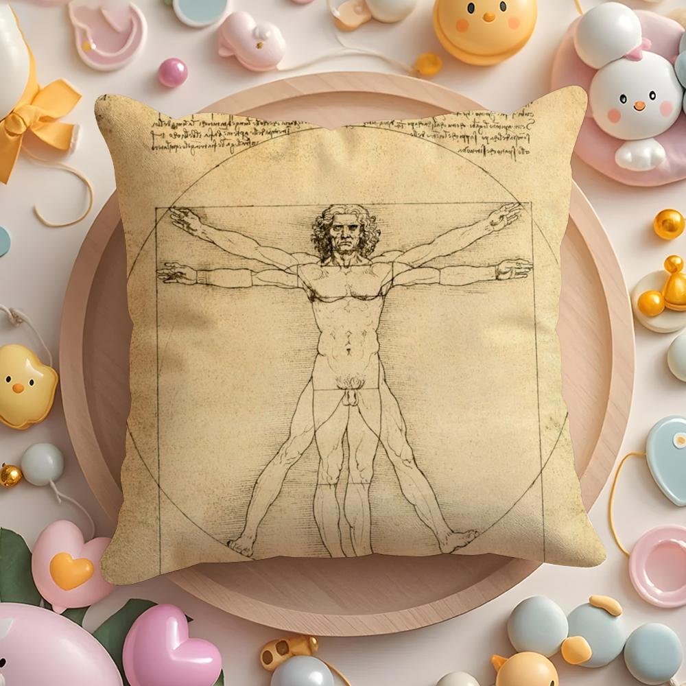 Da Vinci Inspired Sketches Cushion Cover Plush Fabric Soft Double-Sided Printed Sofa Warm Winter Home Gift Pillow Cover