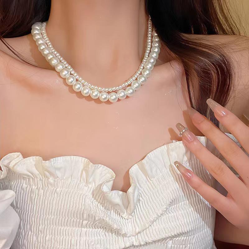 

Double Pearl Necklace Vintage Fashion Women Simple Personality Necklace Wedding Jewelry білий