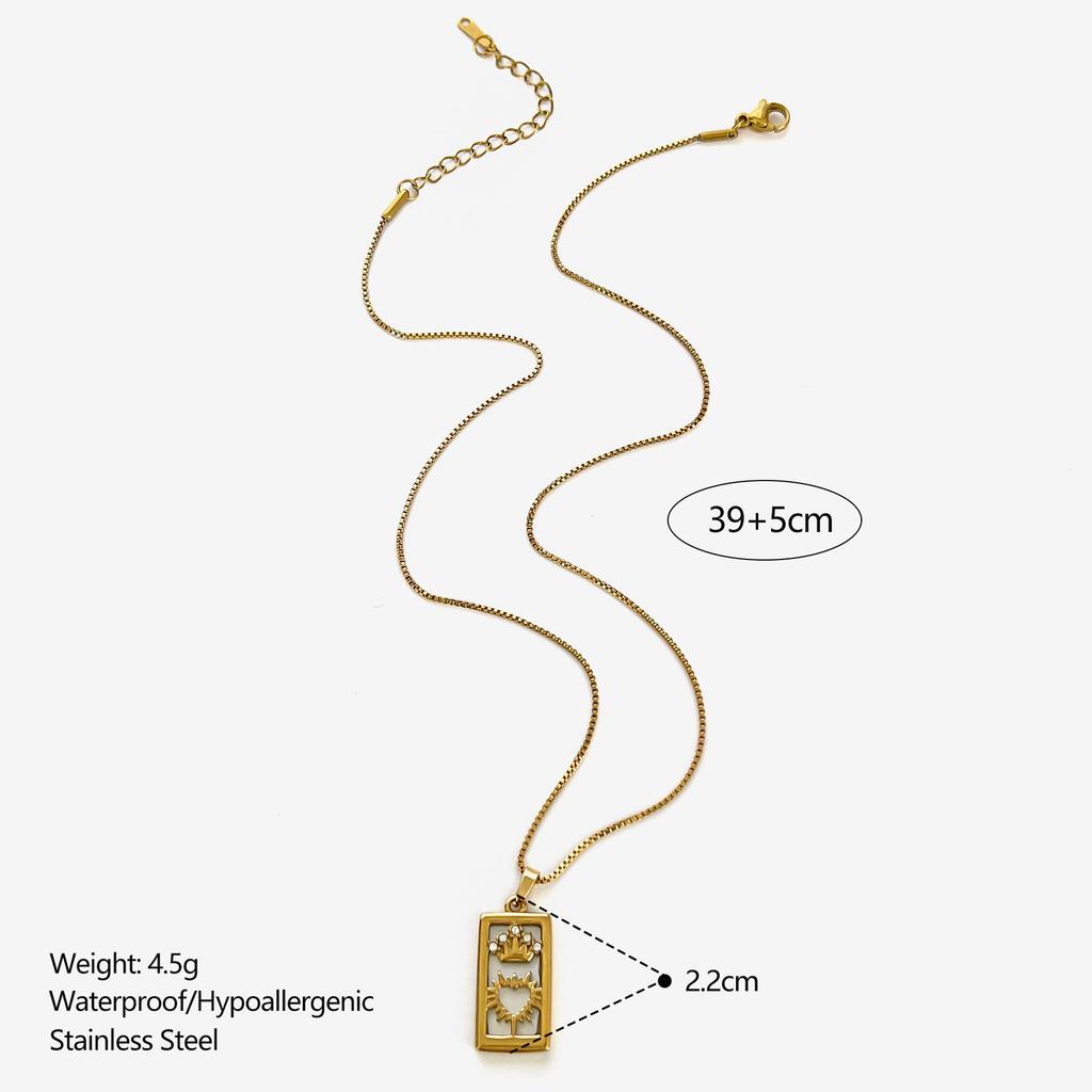 GHIDBK Fashion Sparkling Rhinestone Natural Mother of Pearl Square Tarot Card Pendant Necklace for Women Stainless Steel Zircon