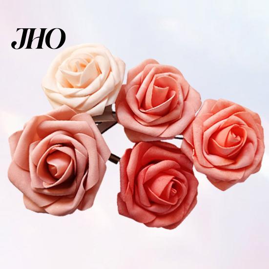 Aisle Decoration Flower 1 Box Artificial Flowers PE Foam Realistic Dahlia Rose Valentines Day Gift Home Roses Fake with Flexible Wire Stems