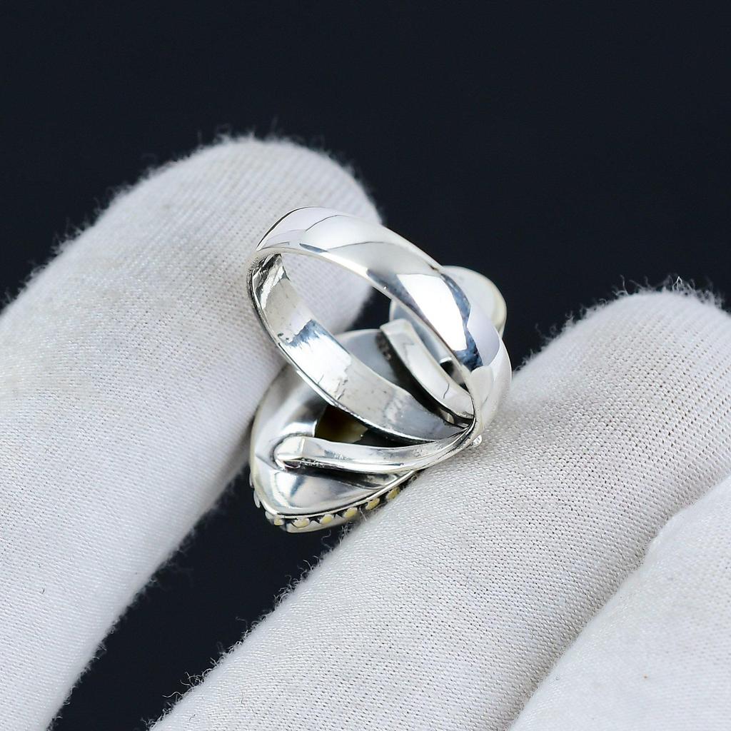 Natürlicher Perlmutt-Ring, verstellbar, 925er Sterlingsilber, passend für US-Größen 6 bis 10, handgefertigter Boho-Schmuck für Frauen und Männer, Valentinstagsgeschenke