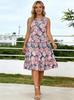 Floral Knit Sleeveless Midi Dress With Relaxed Fit For Summer Casual Wear