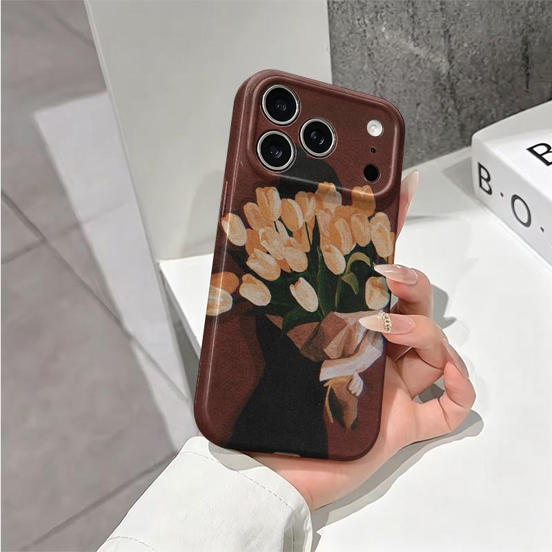 Moody Tulip Bouquet Silhouette Art Graphic Film Aesthetic Protective Shockproof Bumper Phone Case Cover For iPhone 13 14 15 16 17 Pro Max Plus