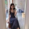 Blue Gentle Wind Floral Suspender Dress Women's Summer Seaside Design Feeling Waist Slim Swing Skirt Long Skirt