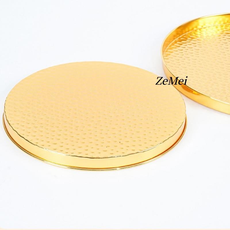 European-Style Round Fruit Plate,Hammer Texture Patterned Metal Cake Tray,Tea Dessert Home Living Room Snack Plate Decoration