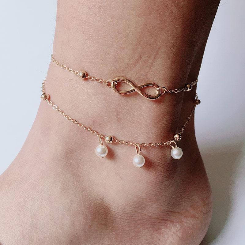 Women's Double Bohemian Heart Anklet - Layered Summer Beach Foot Chain, Love Personality Ankle Bracelet